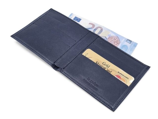 La Guêpe - Petite Maroquinerie - Porte-cartes à l'italienne "Luxe" tout cuir bleu 6 Cartes - PM-011-01