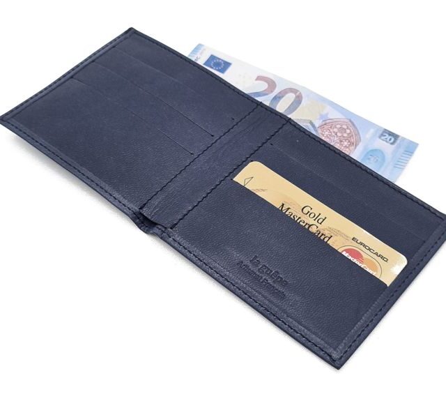 La Guêpe - Petite Maroquinerie - Porte-cartes à l'italienne "Luxe" tout cuir bleu 6 Cartes - PM-011-01