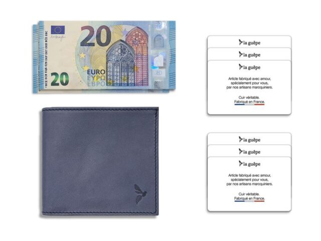 La Guêpe - Petite Maroquinerie - Porte-cartes à l'italienne "Luxe" tout cuir bleu 6 Cartes - PM-011-01