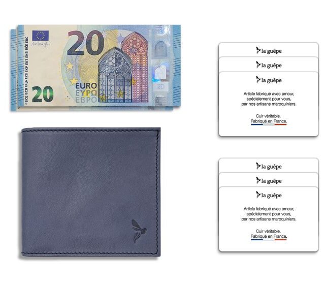 La Guêpe - Petite Maroquinerie - Porte-cartes à l'italienne "Luxe" tout cuir bleu 6 Cartes - PM-011-01