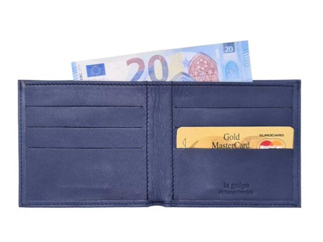 La Guêpe - Petite Maroquinerie - Porte-cartes à l'italienne "Luxe" tout cuir bleu 6 Cartes - PM-011-01