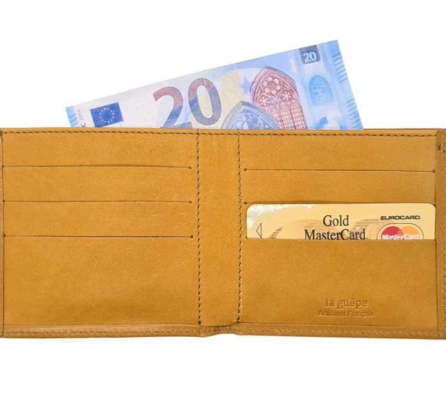 La Guêpe - Petite Maroquinerie - Porte-cartes à l'italienne "Luxe"  tout cuir Gold 6 Cartes - PM-011-01