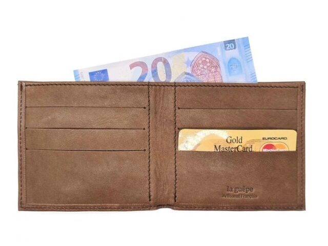 La Guêpe - Petite Maroquinerie - Porte-cartes à l'italienne "Luxe" tout cuir marron 6 Cartes - PM-011-01