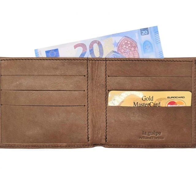 La Guêpe - Petite Maroquinerie - Porte-cartes à l'italienne "Luxe" tout cuir marron 6 Cartes - PM-011-01