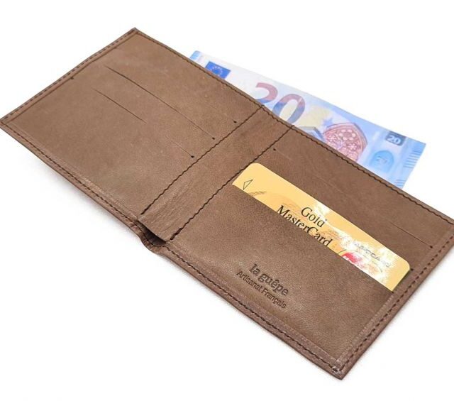 La Guêpe - Petite Maroquinerie - Porte-cartes à l'italienne "Luxe" tout cuir marron 6 Cartes - PM-011-01