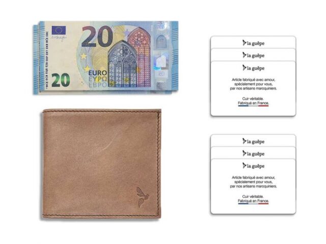 La Guêpe - Petite Maroquinerie - Porte-cartes à l'italienne "Luxe" tout cuir marron 6 Cartes - PM-011-01