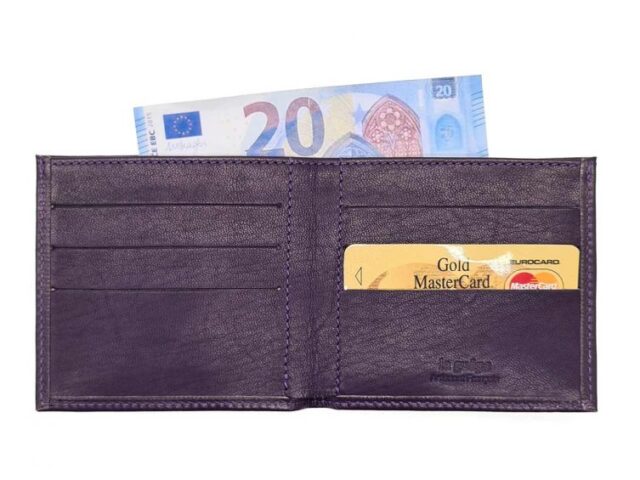 La Guêpe - Petite Maroquinerie - Porte-cartes à l'italienne "Luxe" tout cuir myrtille 6 Cartes - PM-011-01