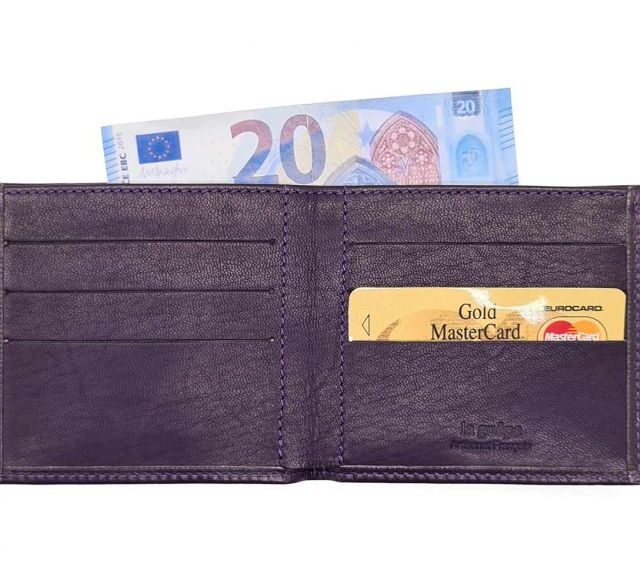 La Guêpe - Petite Maroquinerie - Porte-cartes à l'italienne "Luxe" tout cuir myrtille 6 Cartes - PM-011-01