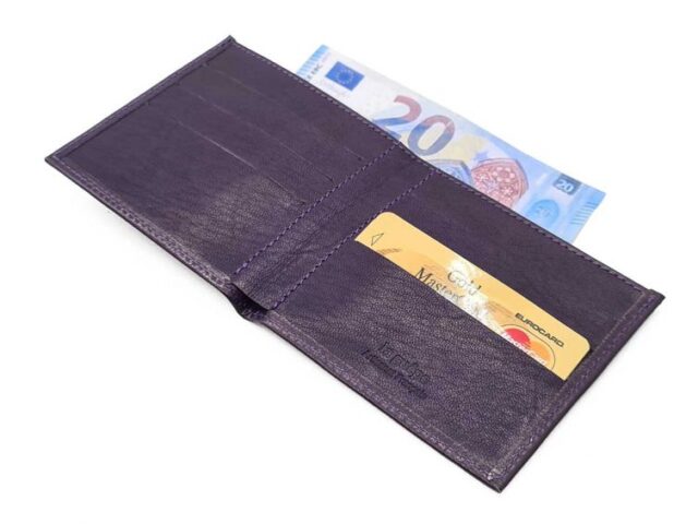 La Guêpe - Petite Maroquinerie - Porte-cartes à l'italienne "Luxe" tout cuir myrtille 6 Cartes - PM-011-01