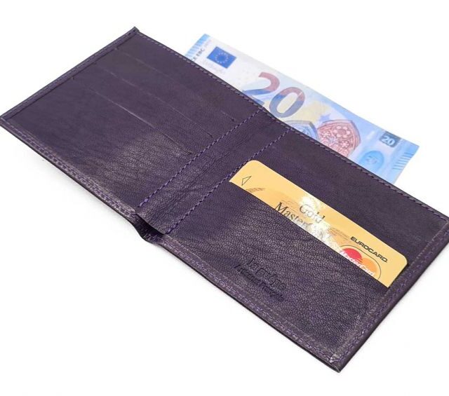 La Guêpe - Petite Maroquinerie - Porte-cartes à l'italienne "Luxe" tout cuir myrtille 6 Cartes - PM-011-01