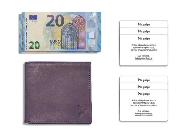 La Guêpe - Petite Maroquinerie - Porte-cartes à l'italienne "Luxe" tout cuir myrtille 6 Cartes - PM-011-01