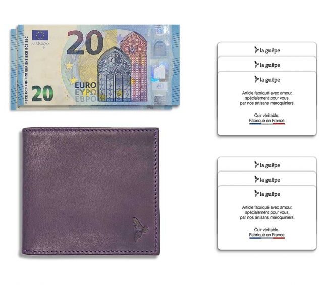 La Guêpe - Petite Maroquinerie - Porte-cartes à l'italienne "Luxe" tout cuir myrtille 6 Cartes - PM-011-01