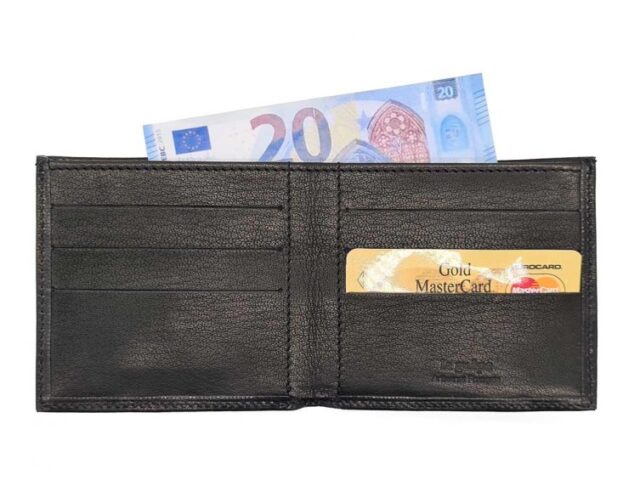 La Guêpe - Petite Maroquinerie - Porte-cartes à l'italienne "Luxe" tout cuir noir 6 Cartes - PM-011-01