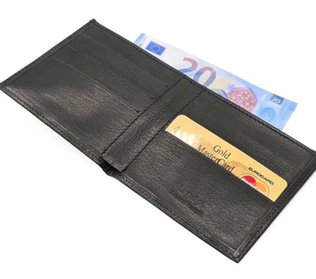 La Guêpe - Petite Maroquinerie - Porte-cartes à l'italienne "Luxe" tout cuir noir 6 Cartes - PM-011-01
