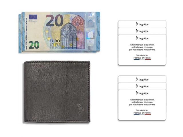 La Guêpe - Petite Maroquinerie - Porte-cartes à l'italienne "Luxe" tout cuir noir 6 Cartes - PM-011-01