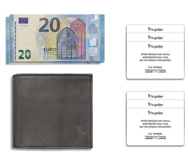 La Guêpe - Petite Maroquinerie - Porte-cartes à l'italienne "Luxe" tout cuir noir 6 Cartes - PM-011-01
