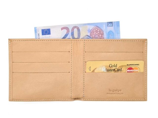 La Guêpe - Petite Maroquinerie - Porte-cartes à l'italienne "Luxe" tout cuir nude 6 Cartes - PM-011-01