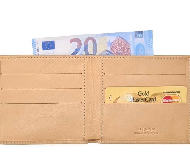 La Guêpe - Petite Maroquinerie - Porte-cartes à l'italienne "Luxe" tout cuir nude 6 Cartes - PM-011-01