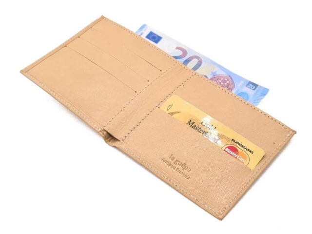 La Guêpe - Petite Maroquinerie - Porte-cartes à l'italienne "Luxe" tout cuir nude 6 Cartes - PM-011-01