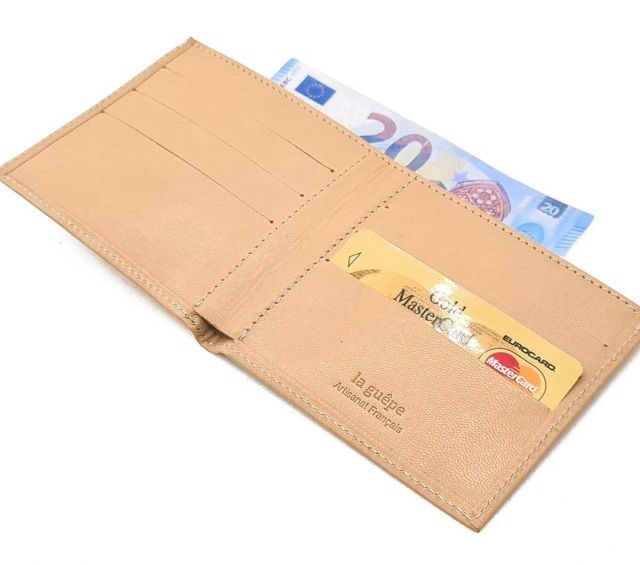 La Guêpe - Petite Maroquinerie - Porte-cartes à l'italienne "Luxe" tout cuir nude 6 Cartes - PM-011-01