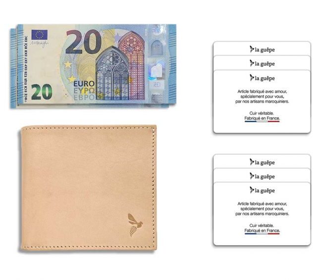 La Guêpe - Petite Maroquinerie - Porte-cartes à l'italienne "Luxe" tout cuir nude 6 Cartes - PM-011-01