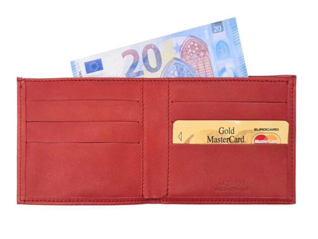La Guêpe - Petite Maroquinerie - Porte-cartes à l'italienne "Luxe" tout cuir rouge 6 Cartes - PM-011-01