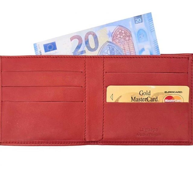 La Guêpe - Petite Maroquinerie - Porte-cartes à l'italienne "Luxe" tout cuir rouge 6 Cartes - PM-011-01