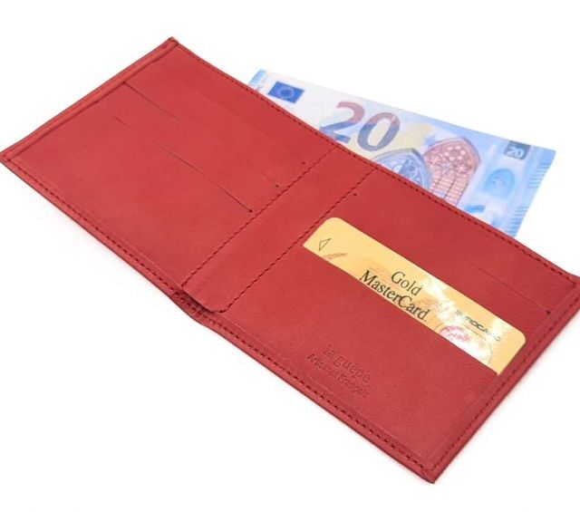 La Guêpe - Petite Maroquinerie - Porte-cartes à l'italienne "Luxe" tout cuir rouge 6 Cartes - PM-011-01