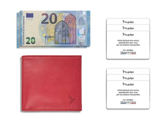 La Guêpe - Petite Maroquinerie - Porte-cartes à l'italienne "Luxe" tout cuir rouge 6 Cartes - PM-011-01