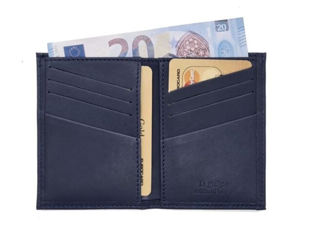 La Guêpe - Petite Maroquinerie - Porte-cartes anti-rfid "Luxe" tout cuir bleu 8 Cartes - PM-018-06