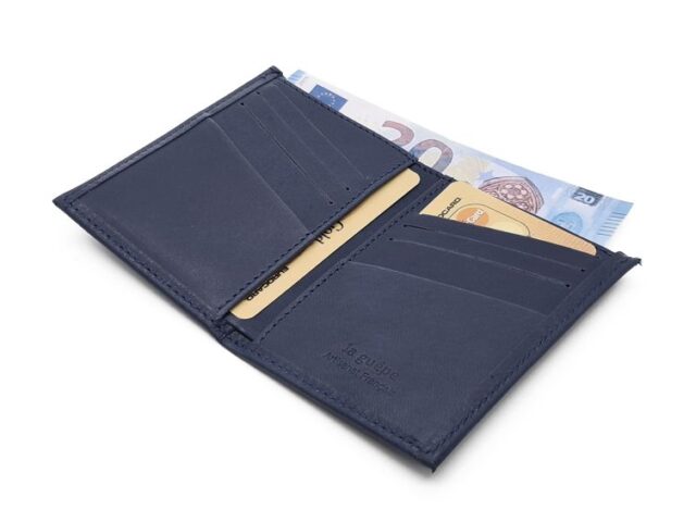 La Guêpe - Petite Maroquinerie - Porte-cartes anti-rfid "Luxe" tout cuir bleu 8 Cartes - PM-018-06