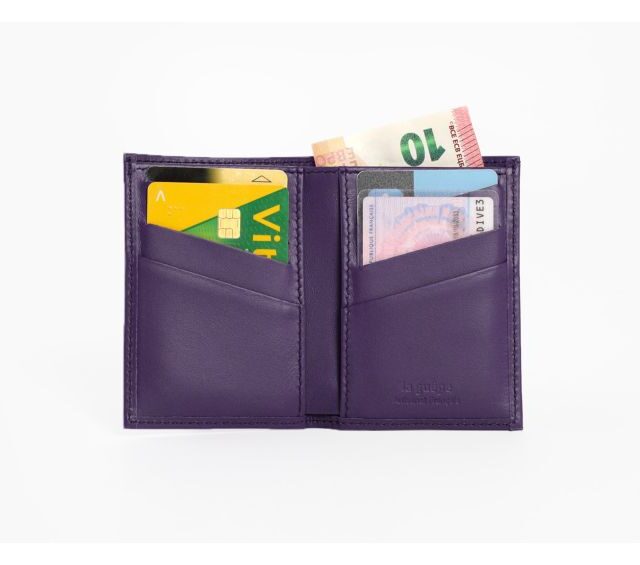 La Guêpe - Petite Maroquinerie - Porte-cartes anti-rfid "Luxe" tout cuir myrtille 8 Cartes - PM-018-06
