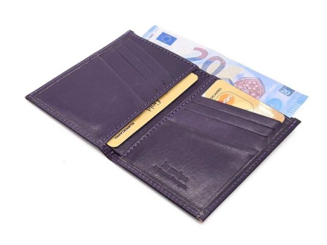 La Guêpe - Petite Maroquinerie - Porte-cartes anti-rfid "Luxe" tout cuir myrtille 8 Cartes - PM-018-06
