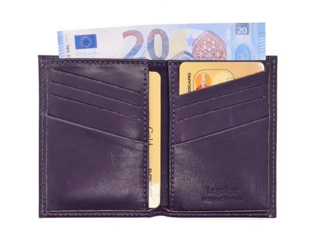 La Guêpe - Petite Maroquinerie - Porte-cartes anti-rfid "Luxe" tout cuir myrtille 8 Cartes - PM-018-06