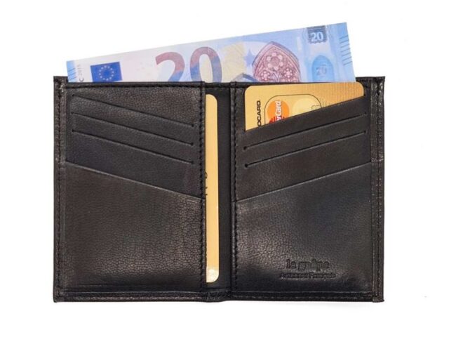 La Guêpe - Petite Maroquinerie - Porte-cartes anti-rfid "Luxe" tout cuir noir 8 Cartes - PM-018-06