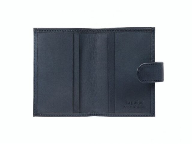 La Guêpe - Petite Maroquinerie - Porte-cartes compact "Luxe" tout cuir bleu fermeture à patte - PM-022-01