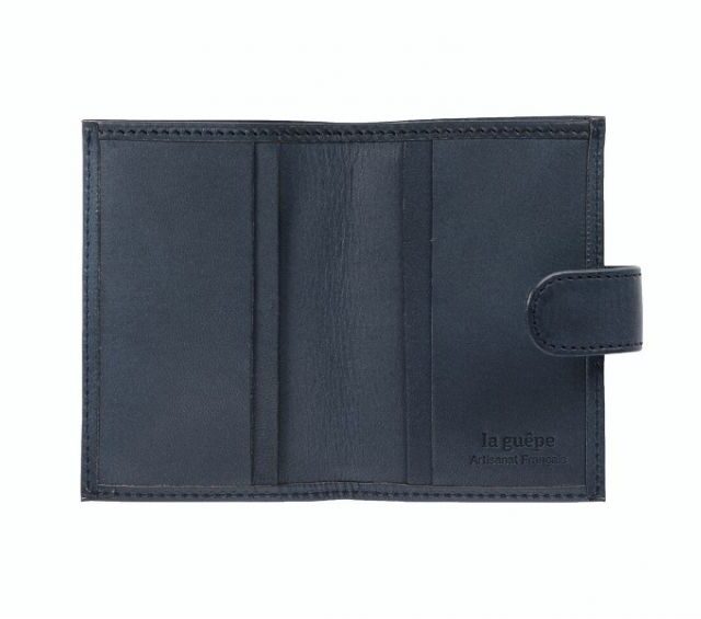 La Guêpe - Petite Maroquinerie - Porte-cartes compact "Luxe" tout cuir bleu fermeture à patte - PM-022-01