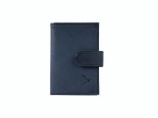 La Guêpe - Porte-cartes compact “Luxe” tout cuir bleu fermeture à patte – PM-022-01