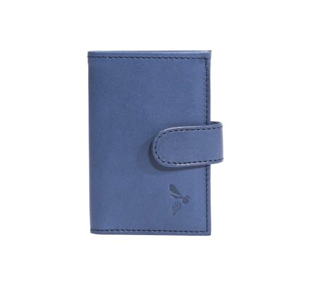 La Guêpe - Petite Maroquinerie - Porte-cartes compact "Luxe" tout cuir bleu fermeture à patte - PM-022-01