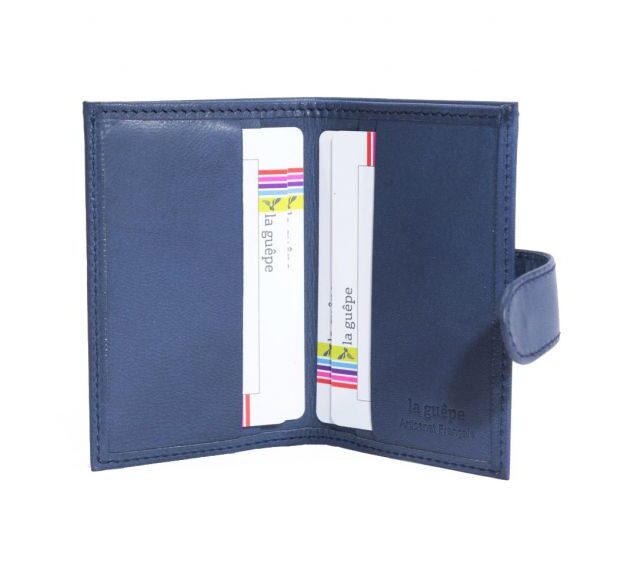 La Guêpe - Petite Maroquinerie - Porte-cartes compact "Luxe" tout cuir bleu fermeture à patte - PM-022-01