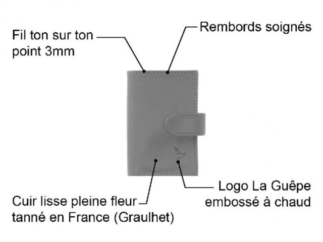 La Guêpe - Petite Maroquinerie - Porte-cartes compact "Luxe" tout cuir bleu fermeture à patte - PM-022-01
