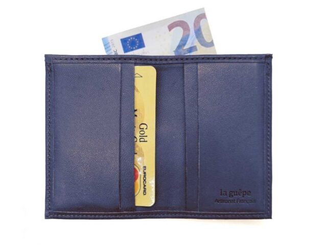 La Guêpe - Petite Maroquinerie - Porte-cartes compact "Luxe" tout cuir bleu - PM-038-01