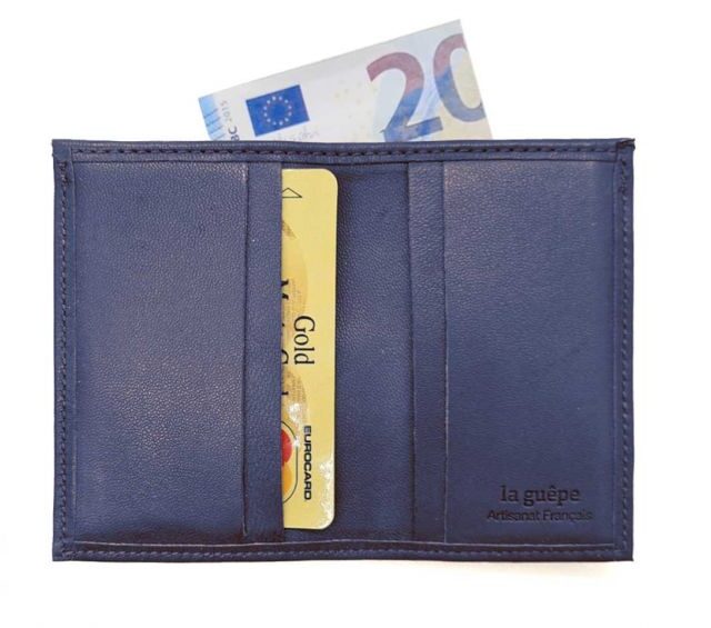 La Guêpe - Petite Maroquinerie - Porte-cartes compact "Luxe" tout cuir bleu - PM-038-01