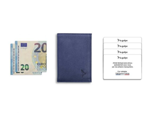 La Guêpe - Petite Maroquinerie - Porte-cartes compact "Luxe" tout cuir bleu - PM-038-01