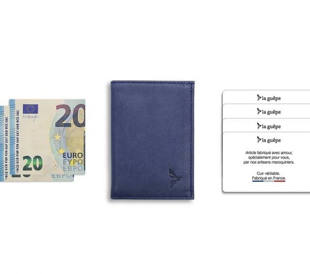 La Guêpe - Petite Maroquinerie - Porte-cartes compact "Luxe" tout cuir bleu - PM-038-01