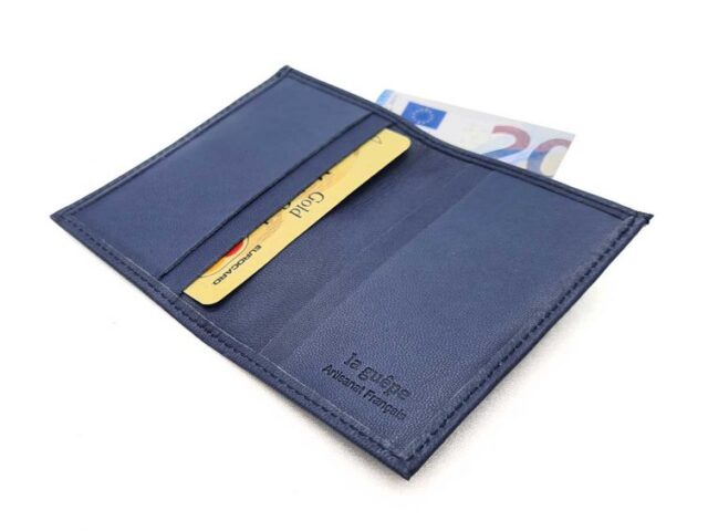 La Guêpe - Petite Maroquinerie - Porte-cartes compact "Luxe" tout cuir bleu - PM-038-01