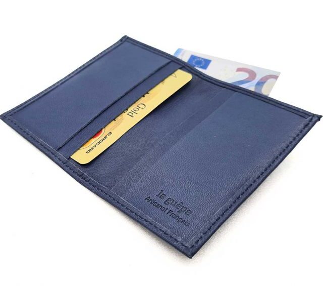 La Guêpe - Petite Maroquinerie - Porte-cartes compact "Luxe" tout cuir bleu - PM-038-01