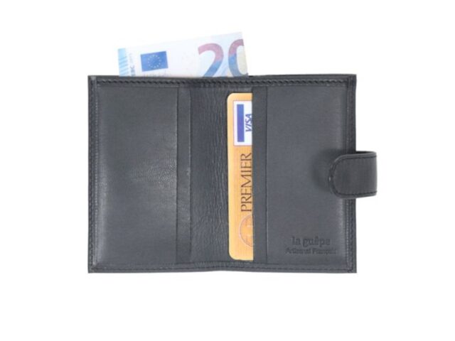 La Guêpe - Petite Maroquinerie - Porte-cartes compact "Luxe" tout cuir fuchsia fermeture à patte - PM-022-01