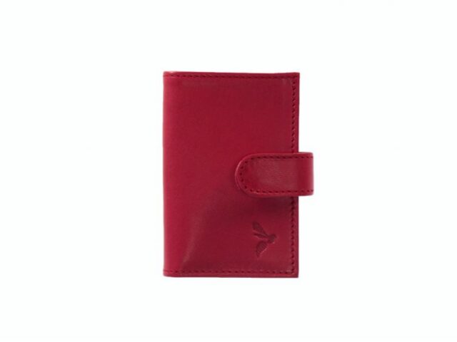 La Guêpe - Porte-cartes compact “Luxe” tout cuir fuchsia fermeture à patte – PM-022-01