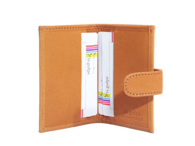 La Guêpe - Petite Maroquinerie - Porte-cartes compact "Luxe" tout cuir gold fermeture à patte - PM-022-01